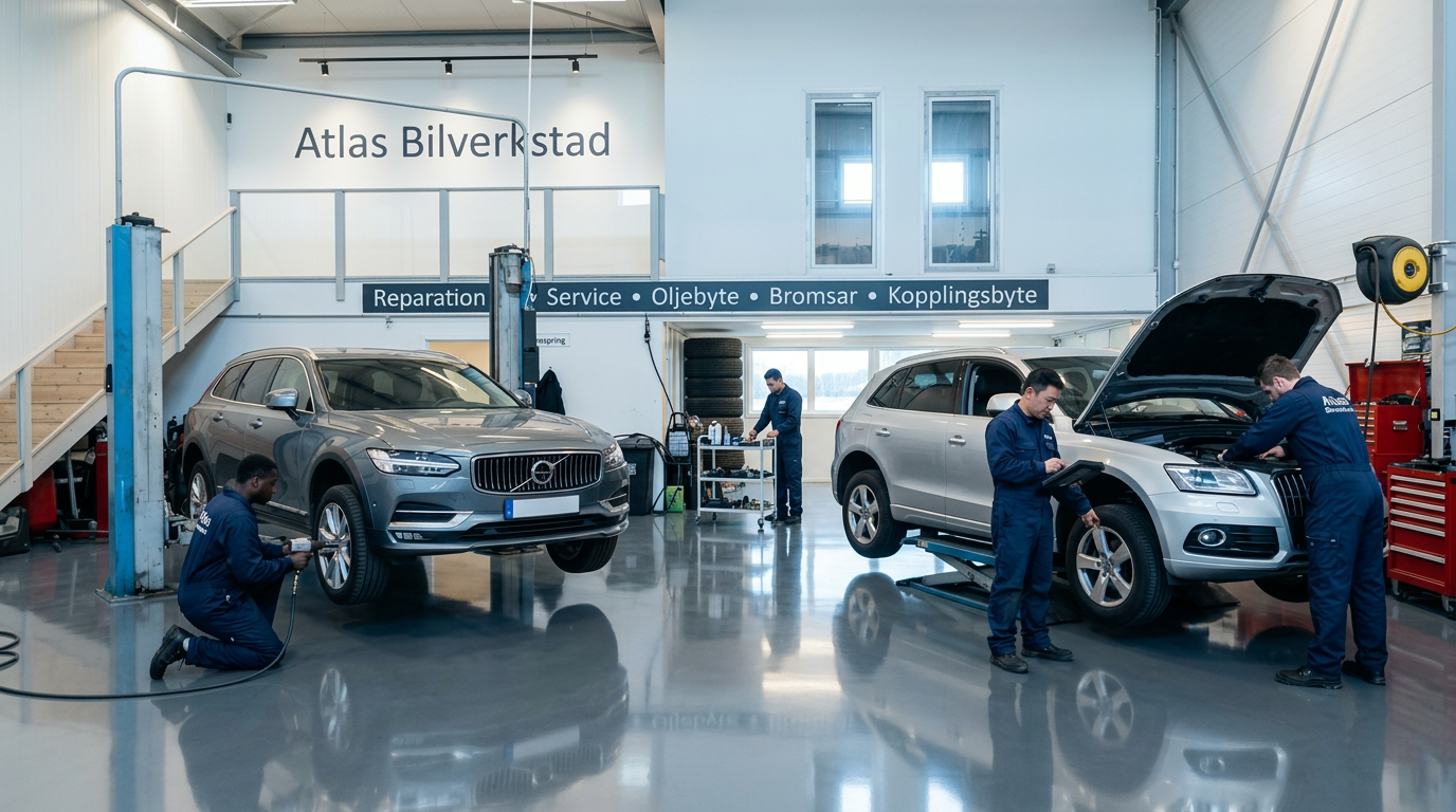 Atlas Bilverkstad — modern Skandinavisk verkstad